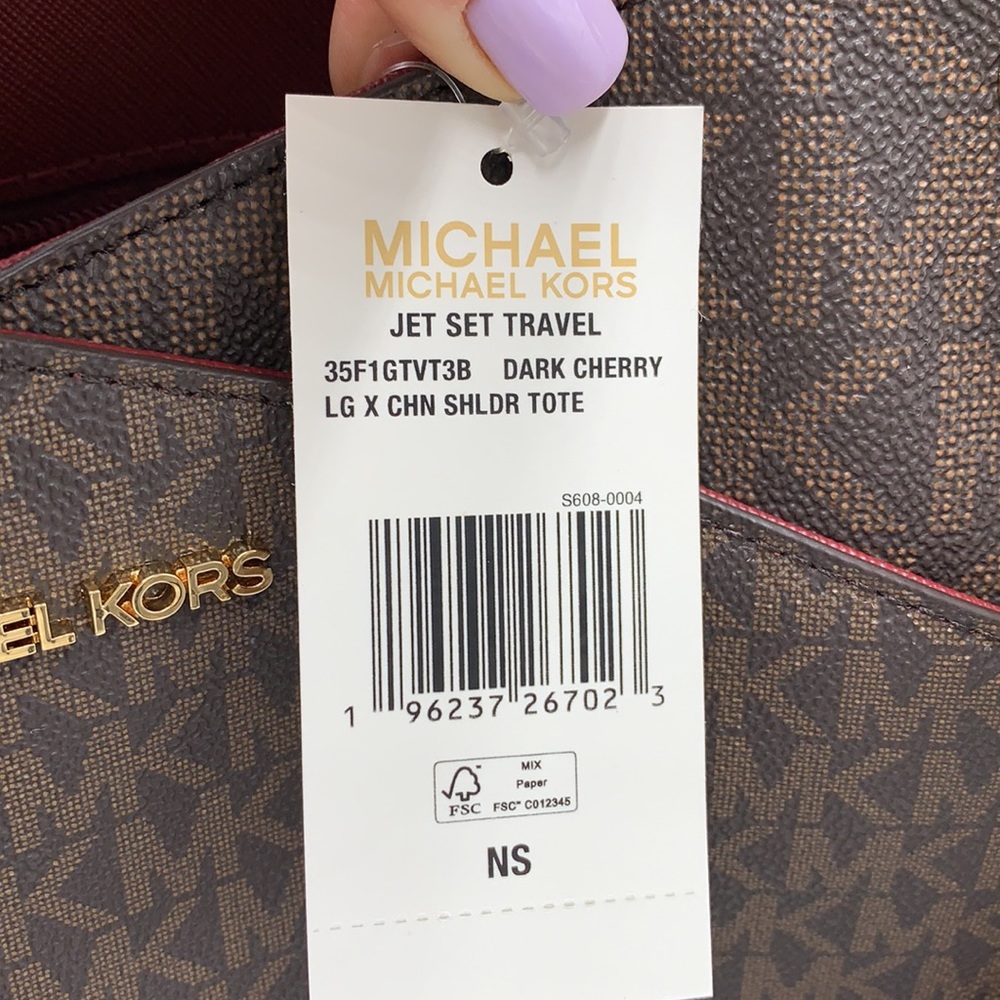 MICHAEL KORS 
Jet Set Large XChain  Logo Shoulder Tote Bag DARK CHERRY COLOR - Picture 16 of 16